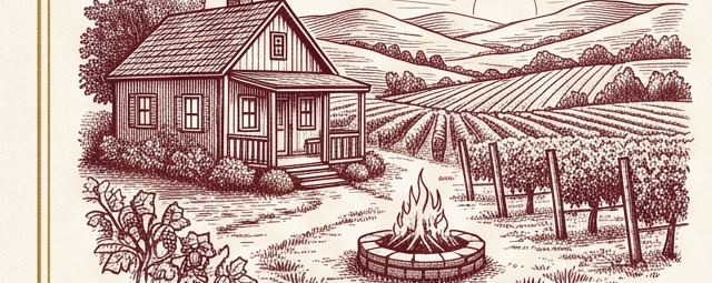 Vineyard cottage and fire pit